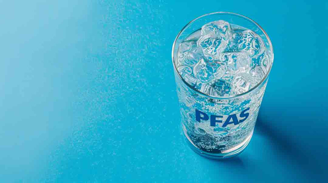 Glass of water labeled PFAS
