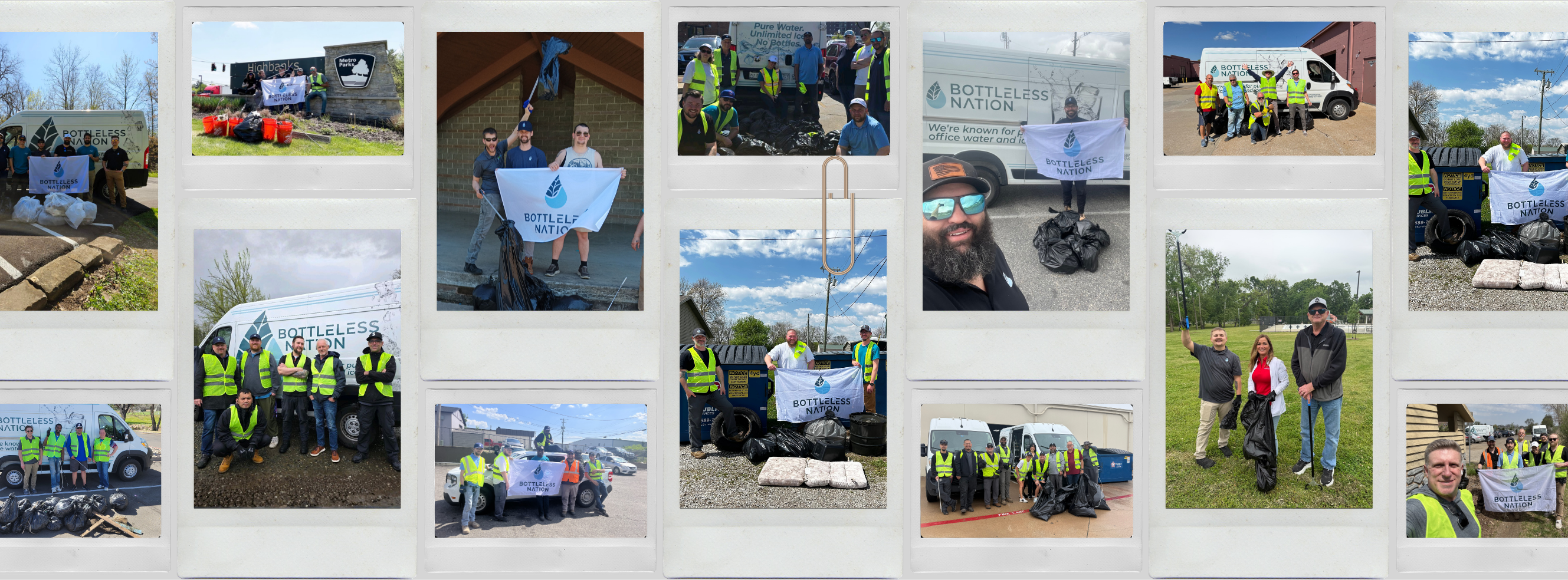 Collage of pictures from the Bottleless Nation Earth Day trash pick up.