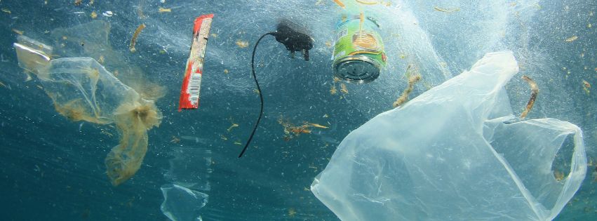 Plastic floating in ocean.