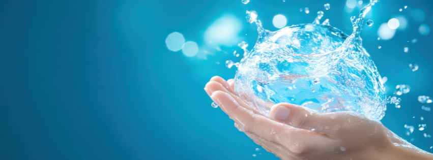 Water ball is cupped hands.