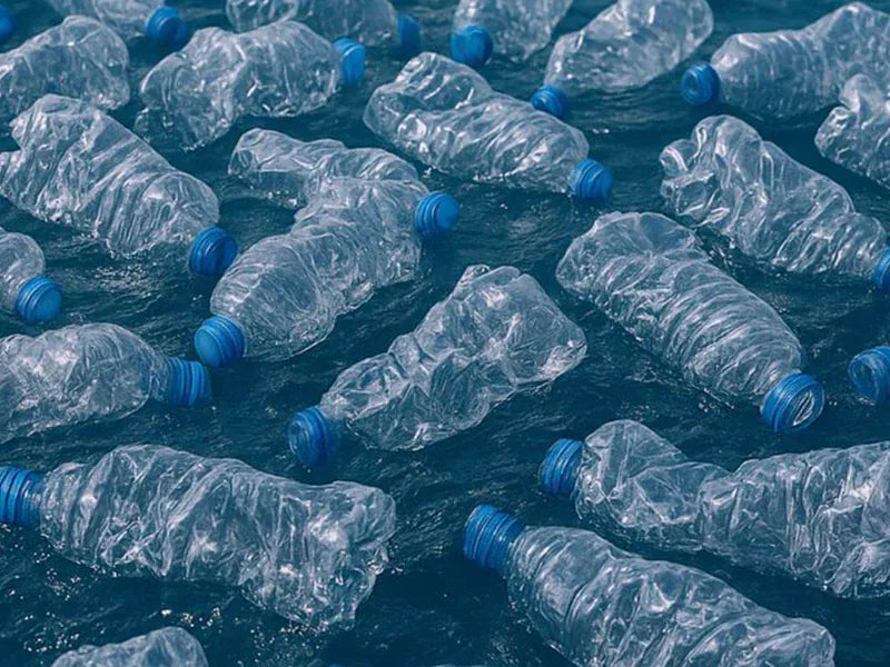 Pile of single-use plastic water bottles